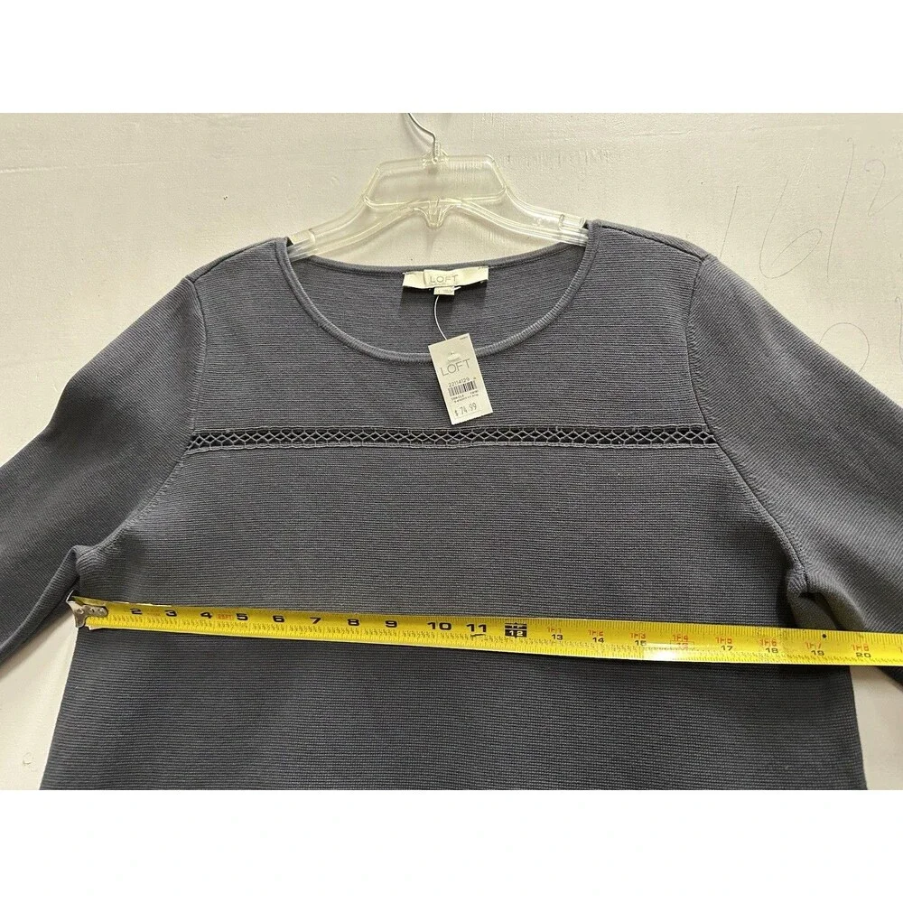 Ann Taylor women size large gray cotton  sweater with embellished trim   new